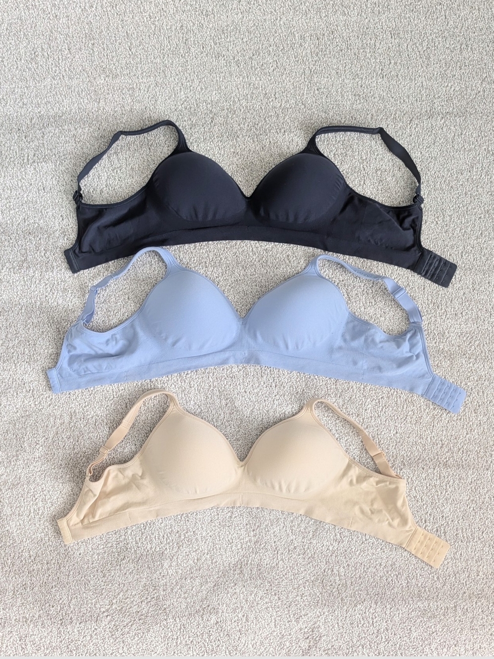 Underoutfit Style 460 Seamless Wireless Bra: Set Of 3 Navy, Light Blue, & Beige